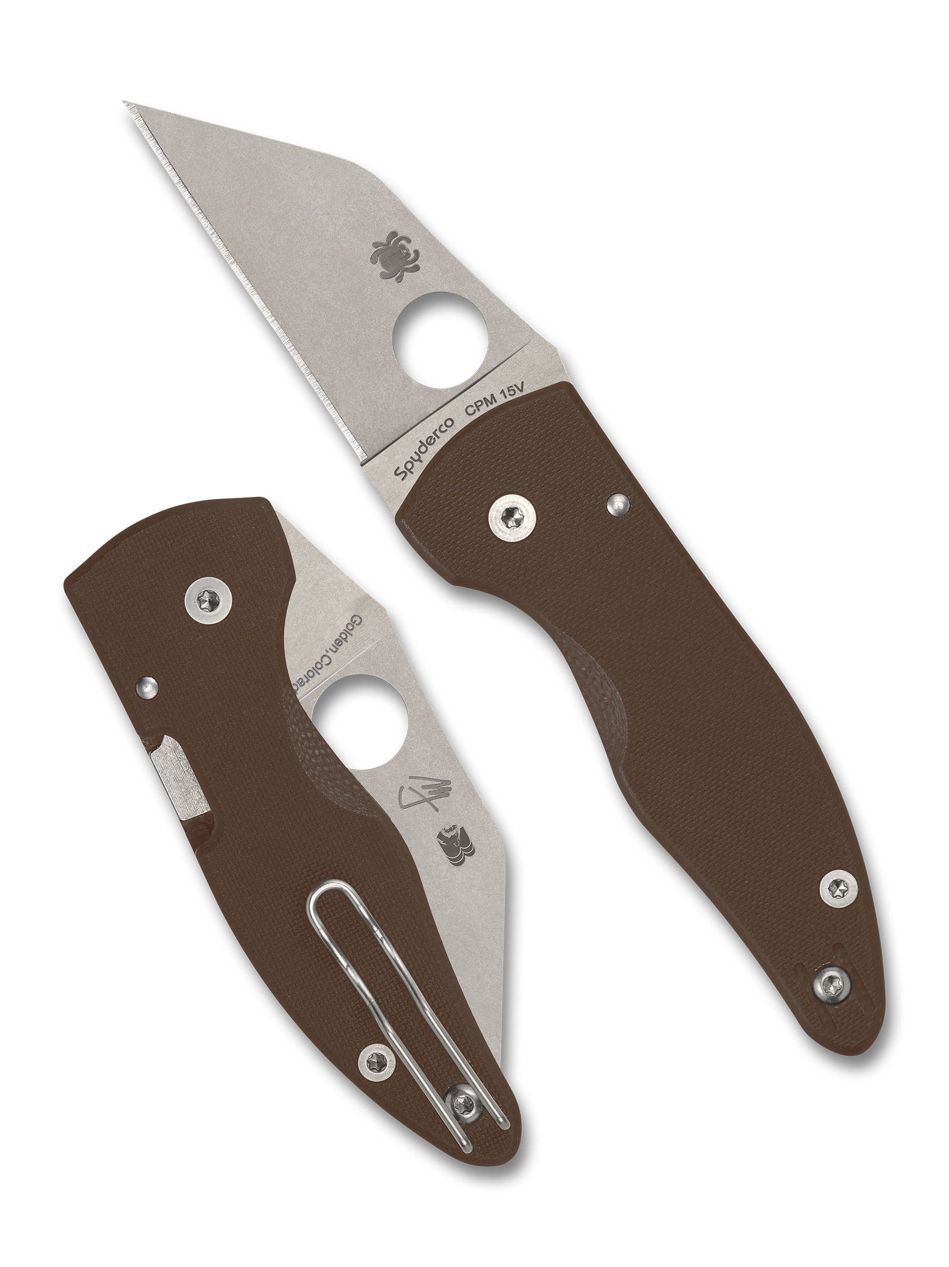 Spyderco MicroJimbo 15V Sprint Run C264GPBN15V open and closed views showing CPM-15V wharncliffe blade