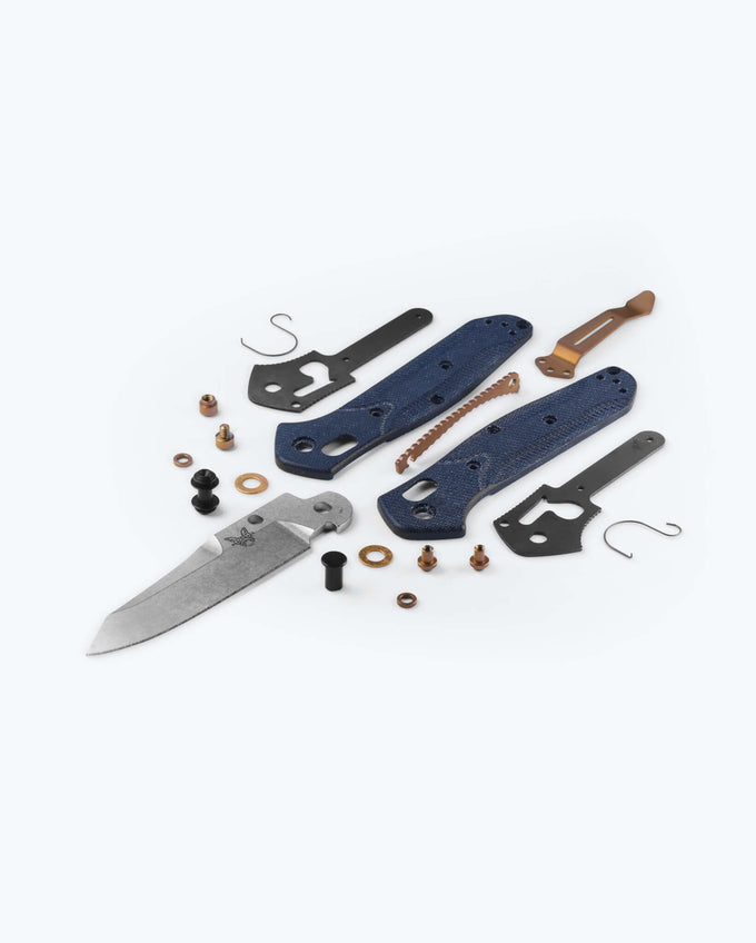Benchmade Mini Osborne 945-04 – 2.92″ M390 Satin Reverse Tanto Folding Knife, Blue Denim Micarta