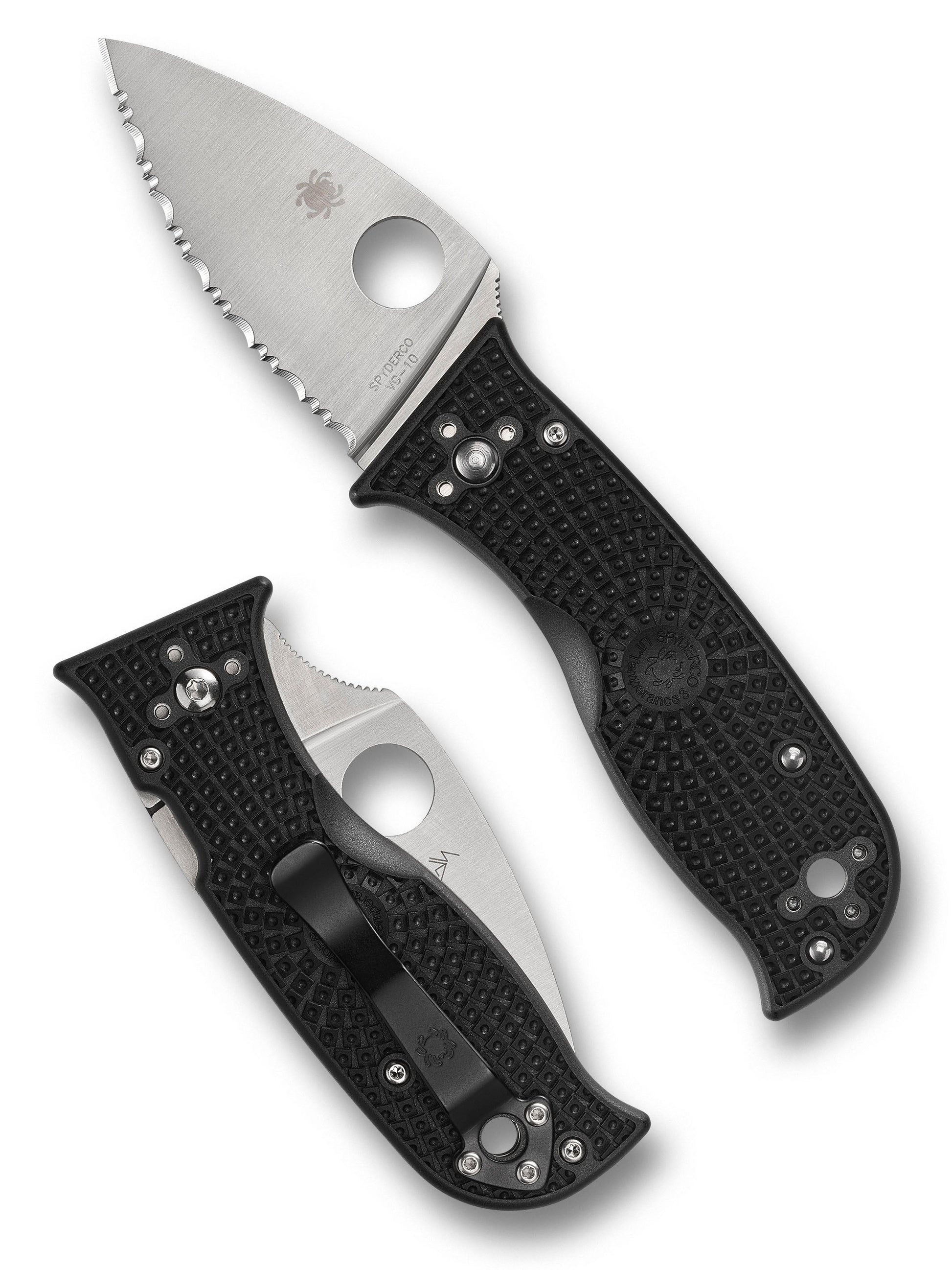 Spyderco Lil' Temperance 3 Lightweight C69SBK3 serrated SpyderEdge folding knife front view