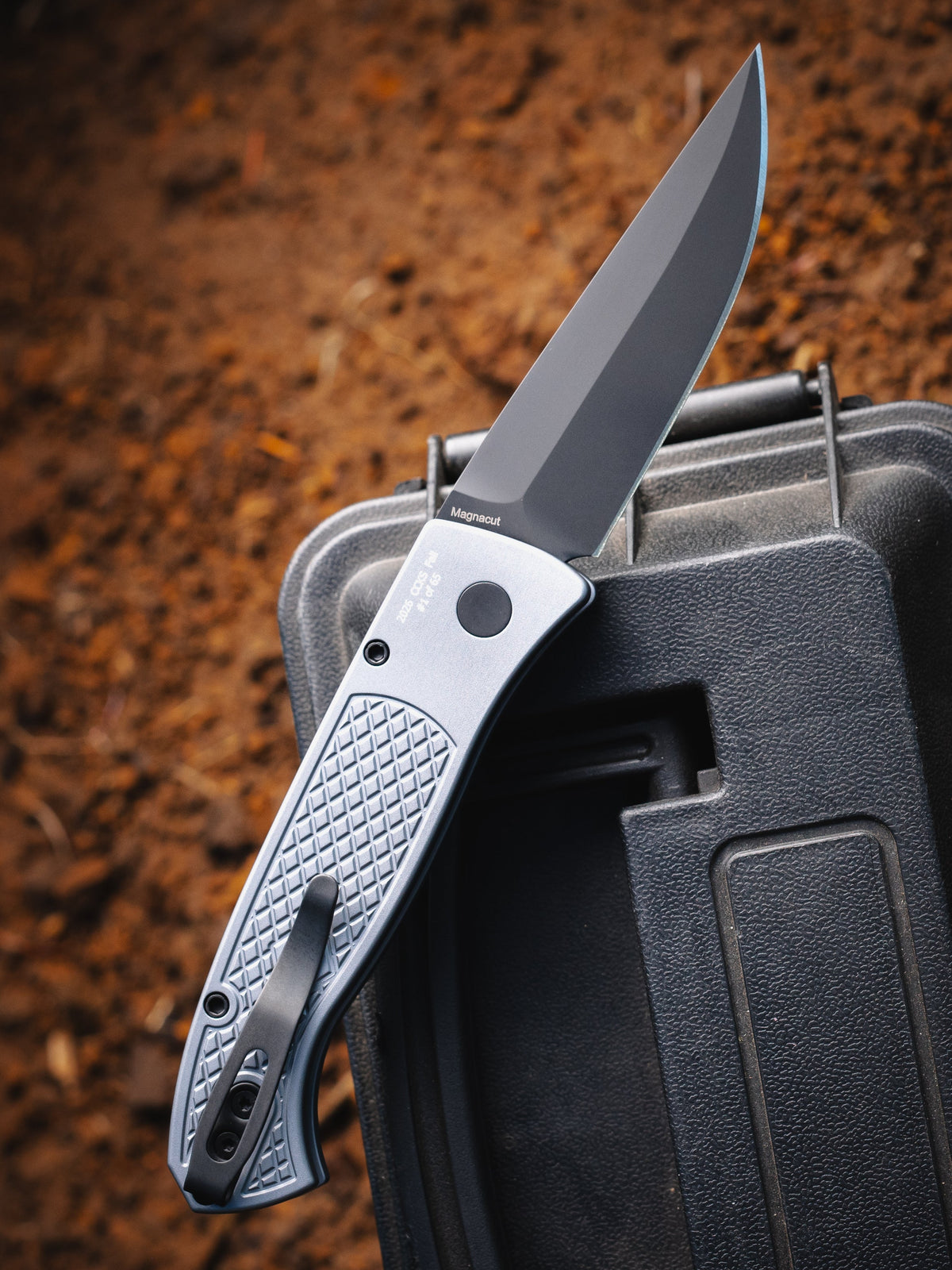 Pro-Tech Brend Classic CCKSF26.Brend.1 open position showing DLC black MagnaCut drop point blade