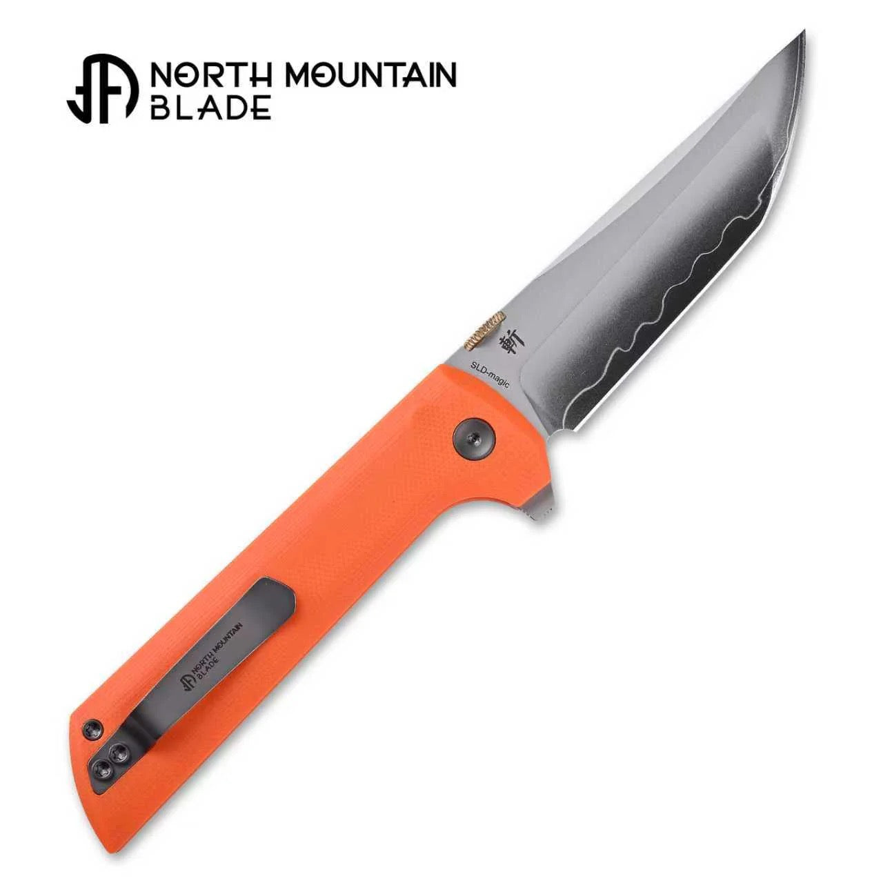North Mountain Blade Chop 2 2406-OR open position – 3.5" button lock flipper with tanto blade
