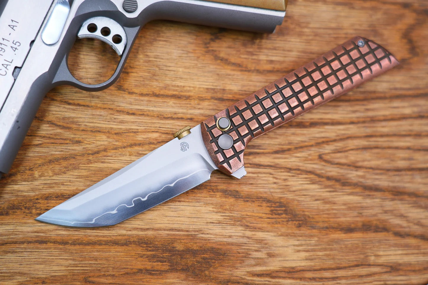 North Mountain Blade Chop 2 – SLD-Magic Copper Grid Handle Knife | .45 Thumb Disc & Button Lock (2406CU)