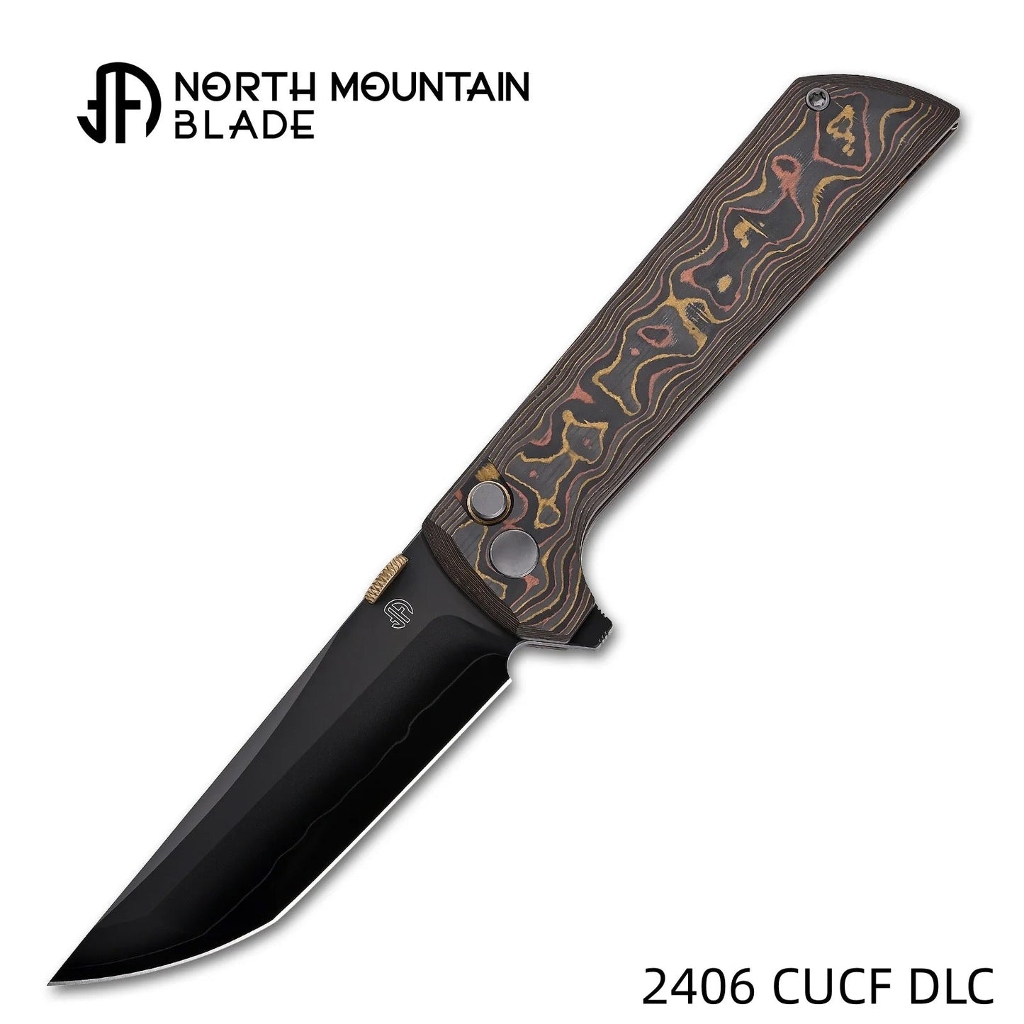 North Mountain Blade CHOP2 – 3.5" Tanto SLD-Magic Copper-Inlaid Carbon Fiber .45-Style Thumb Disc (2406-CUCF-DLC)