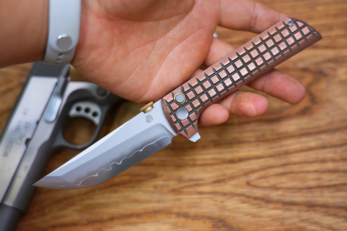 North Mountain Blade Chop 2 – SLD-Magic Copper Grid Handle Knife | .45 Thumb Disc & Button Lock (2406CU)