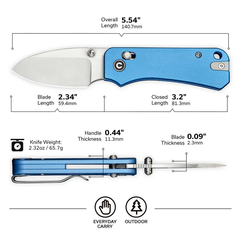 We Knife Co Ltd Baby Banter 2 2.34" Nitro-V Aluminum Blue C23074-1