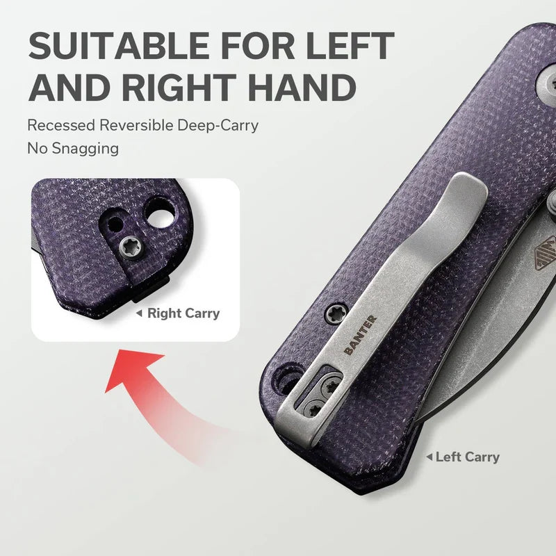 We Knife Co Ltd Baby Banter 2.32" Nitro-V Canvas Micarta Purple C19068SC-2