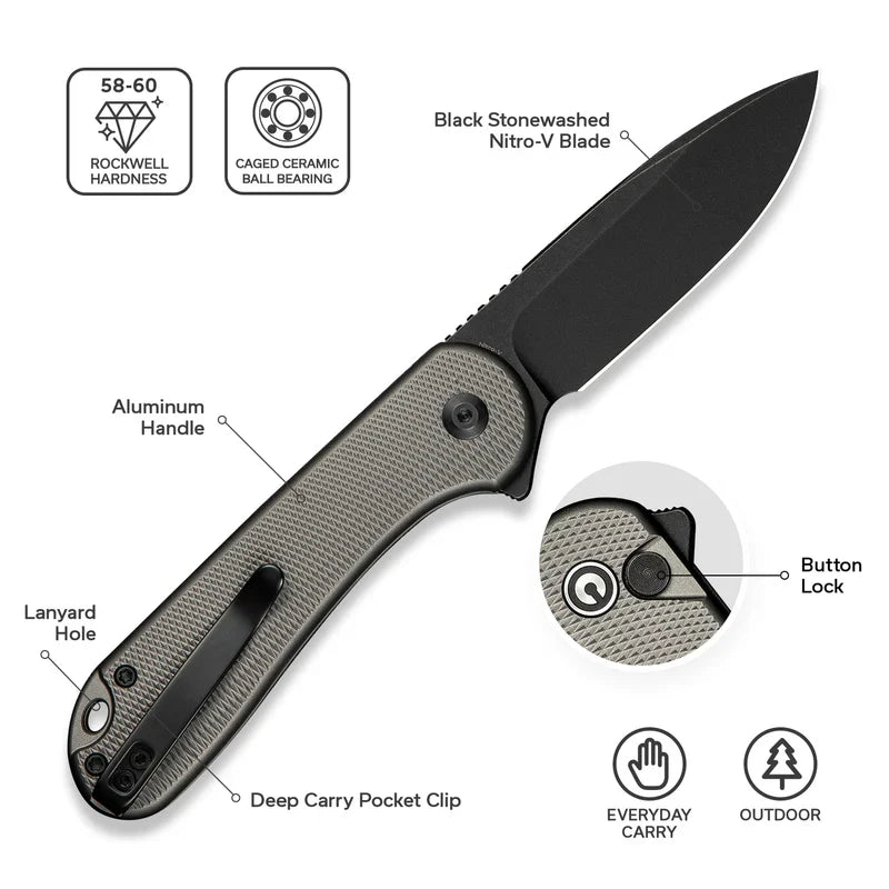 We Knife Co Ltd Elementum II 2.96" Nitro-V Aluminum Gray C18062PD-1
