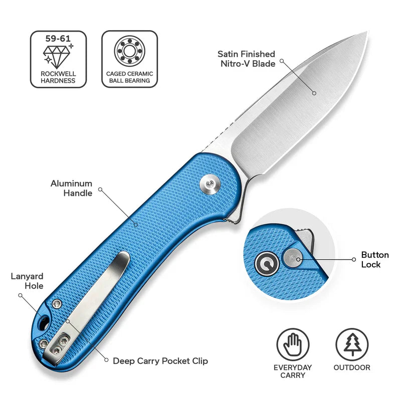 We Knife Co Ltd Elementum II 2.96" Nitro-V Aluminum Blue C18062PD-2