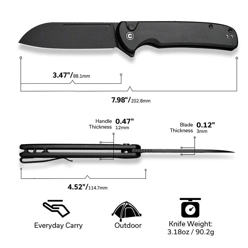 We Knife Co Ltd Chevalier II 3.47" 14C28N Aluminum Black C20022B-1