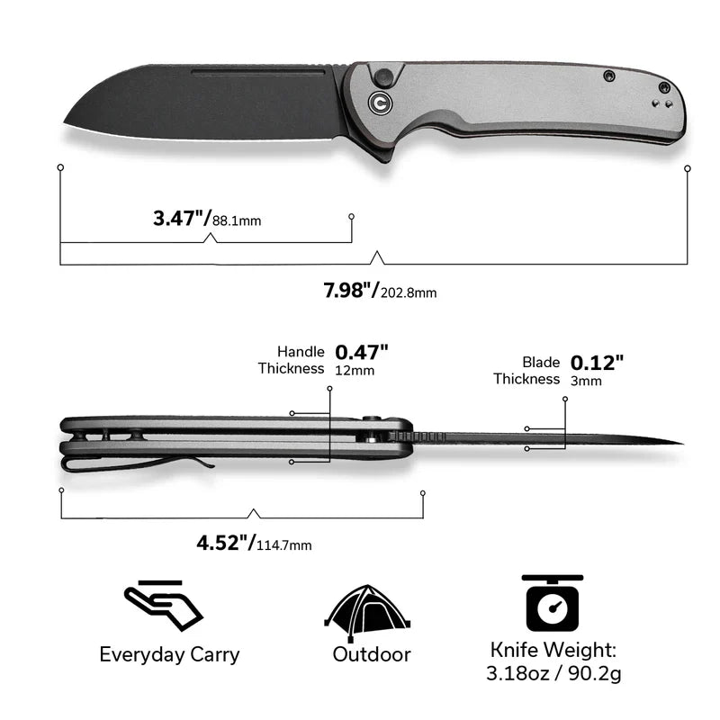 We Knife Co Ltd Chevalier II 3.47" 14C28N Black Stonewashed Aluminum Gray C20022B-3