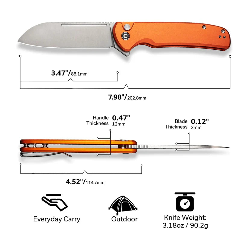 We Knife Co Ltd Chevalier II 3.47" 14C28N Aluminum Orange C20022B-2
