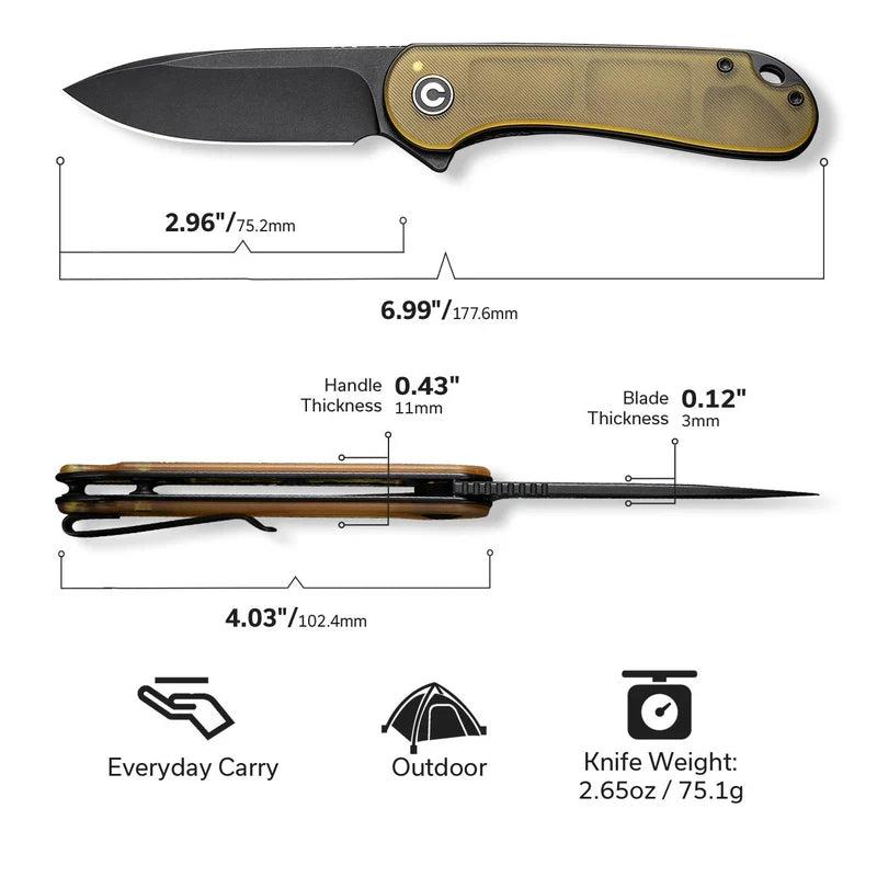 We Knife Co Ltd Elementum 2.96" D2 Bead Blasted Black C907A-5