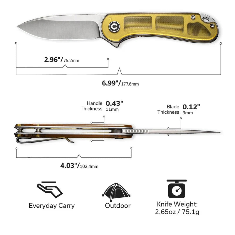 We Knife Co Ltd Elementum 2.96" D2 Ultem Polished Stainless Steel Gray C907A-4
