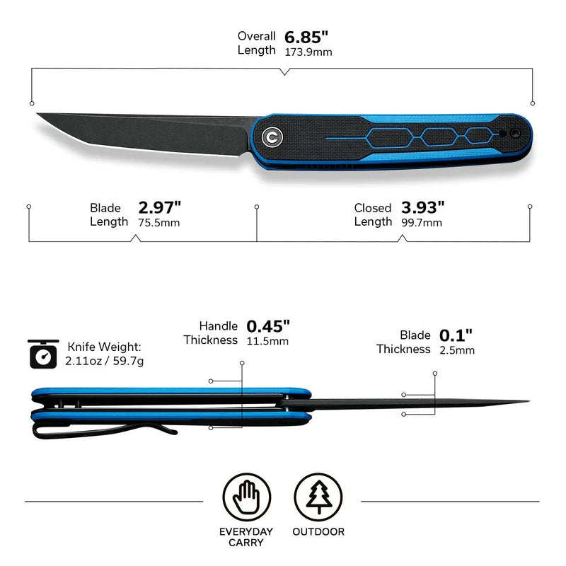 We Knife Co Ltd KwaiQ 2.97" Nitro-V Blue/Black G10 C23015-3