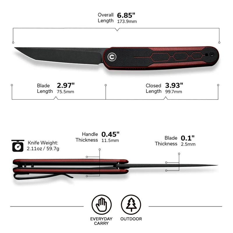 We Knife Co Ltd KwaiQ 2.97" Nitro-V Burgundy / Black G10 C23015-1