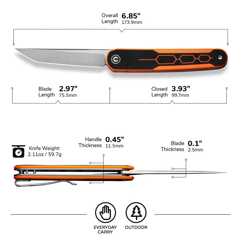 We Knife Co Ltd KwaiQ 2.97" Nitro-V Orange/Black G10 C23015-2