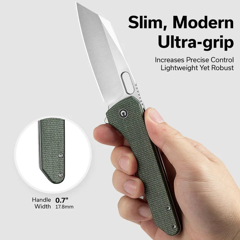 We Knife Co Ltd Nugz 3.17" 14C28N Green Canvas Micarta C23060-2