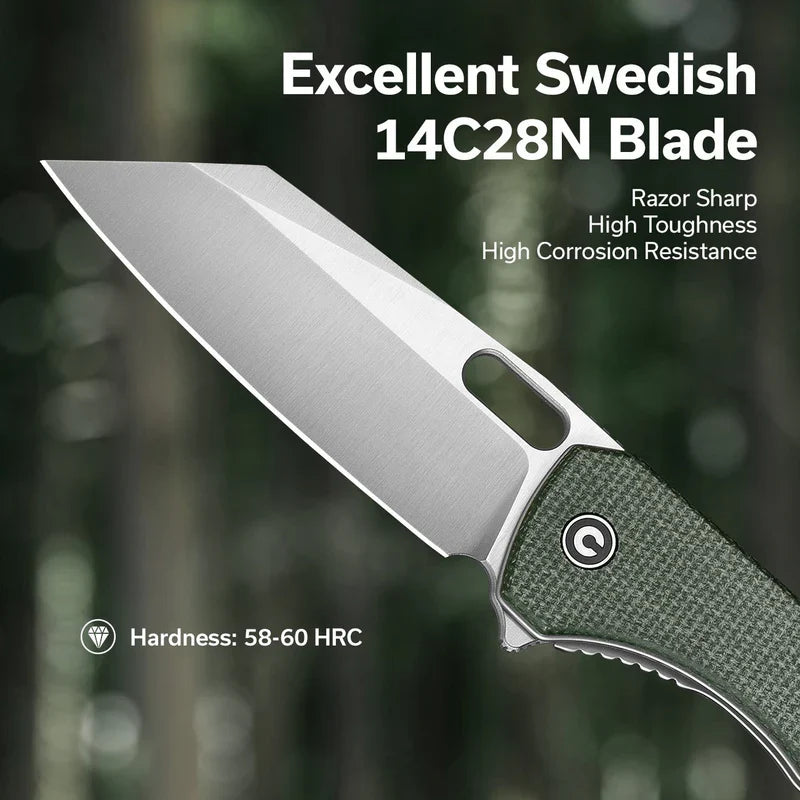 We Knife Co Ltd Nugz 3.17" 14C28N Green Canvas Micarta C23060-2
