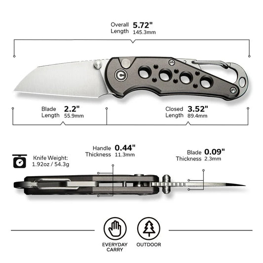 We Knife Co Ltd Pragma 2.2" Nitro-V Aluminum Gray C23062B-2