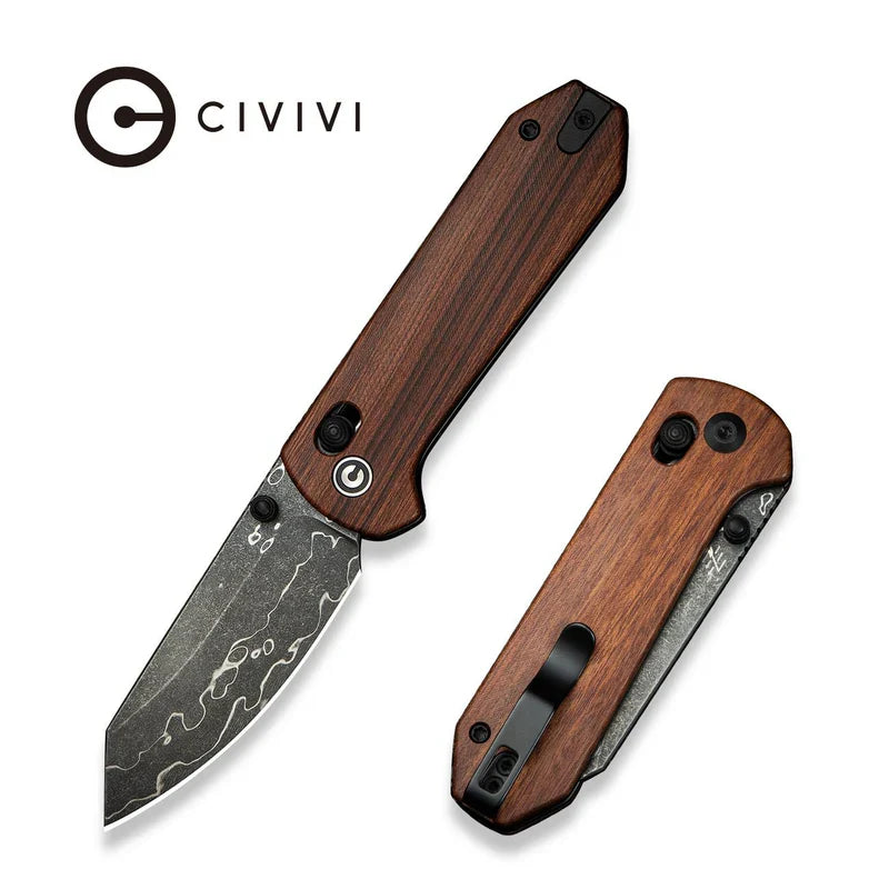 We Knife Co Ltd Yonder 2.88" Damascus Guibourtia Wood Black C23073B-DS1
