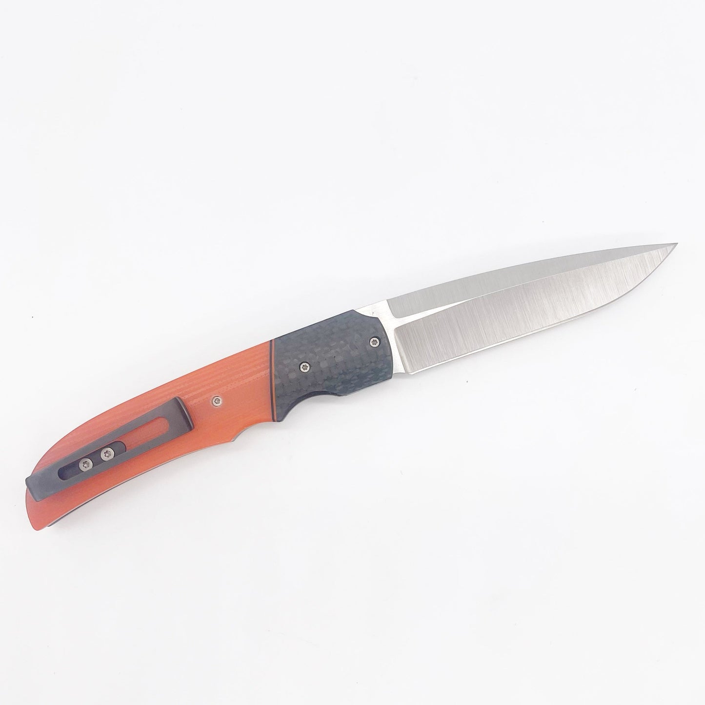 Clark Custom Knives Model 1 Front Flipper – CPM154 Ghost Orange G10 Liner Lock Custom Folding Knife