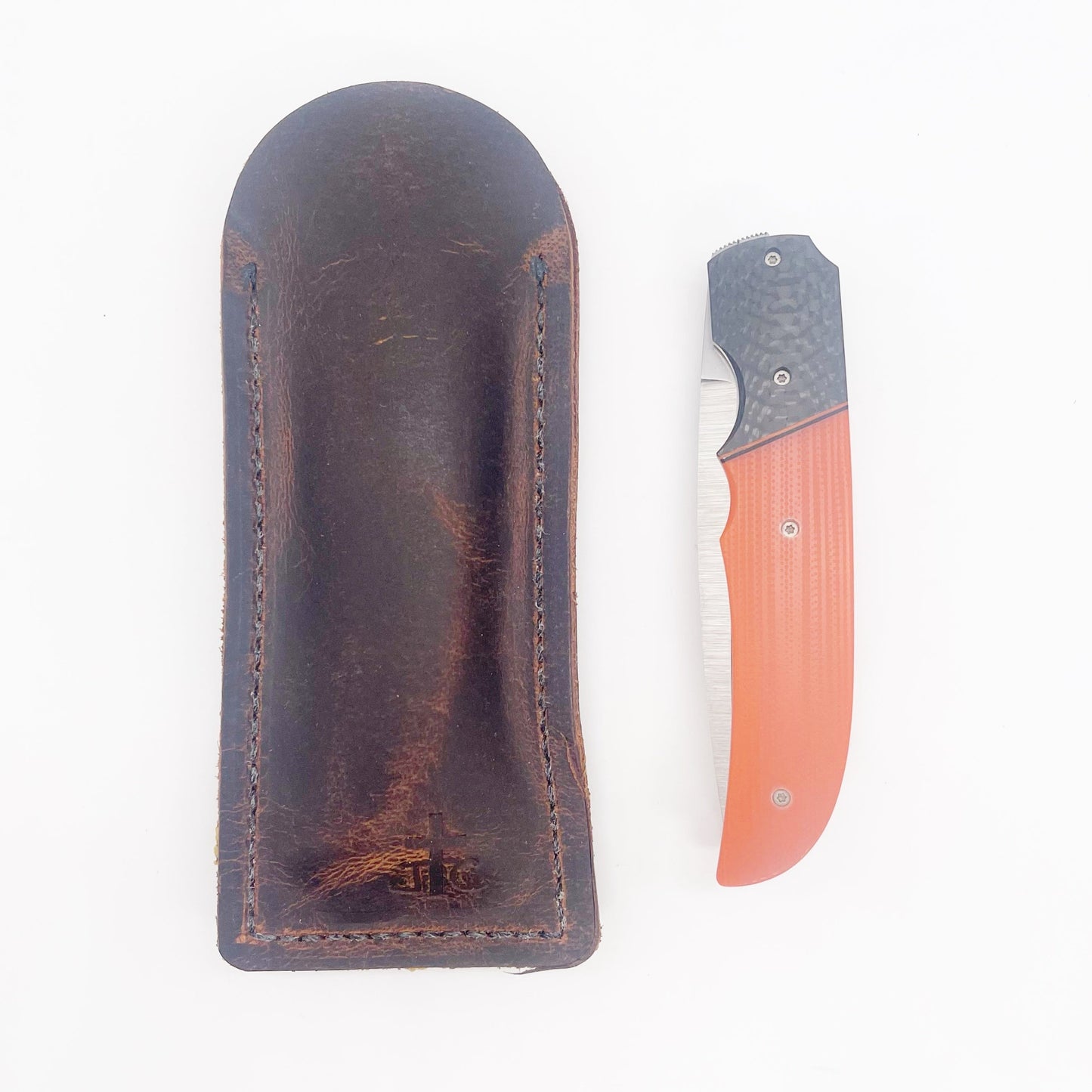 Clark Custom Knives Model 1 Front Flipper – CPM154 Ghost Orange G10 Liner Lock Custom Folding Knife