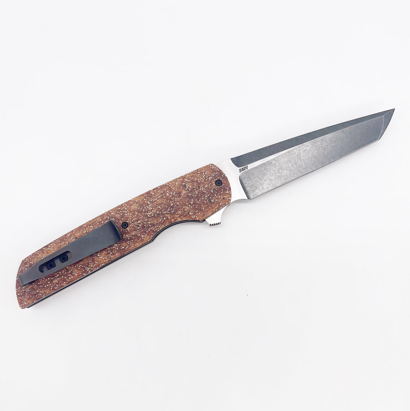 Clark Custom Knives Model 76 Flipper – S60V Copper Griptech Liner Lock Custom Folding Knife