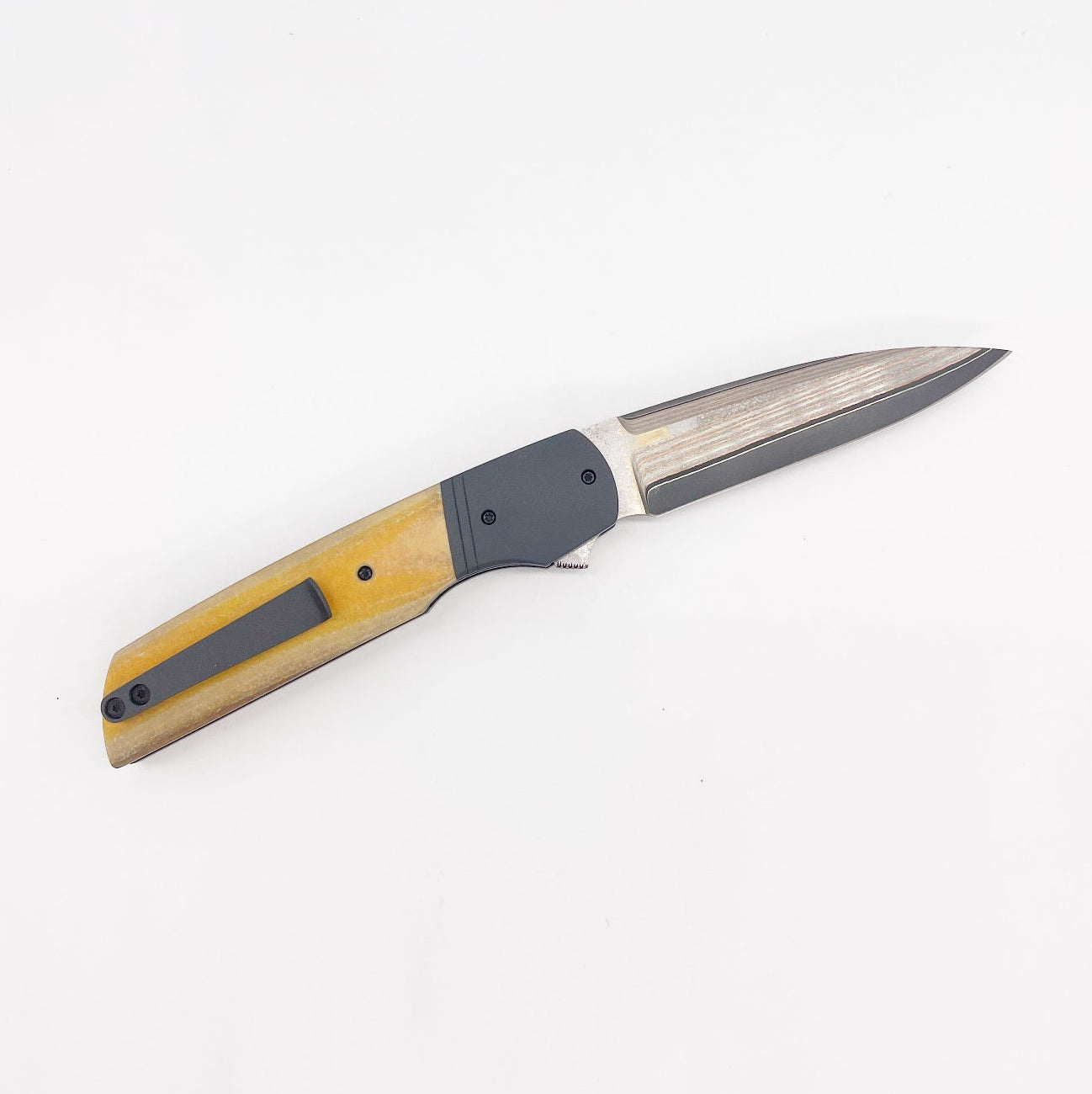 Clark Custom Knives Model 76 Flipper – Takefu VG10 Zirc & Natural G-Carta Liner Lock Custom Folding Knife