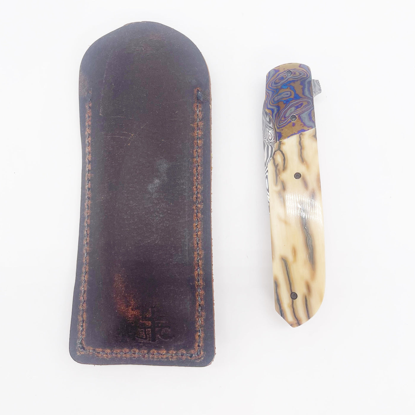Clark Custom Knives Model 77 Flipper – Damasteel Ivory & Black Timascus Liner Lock Custom Folding Knife