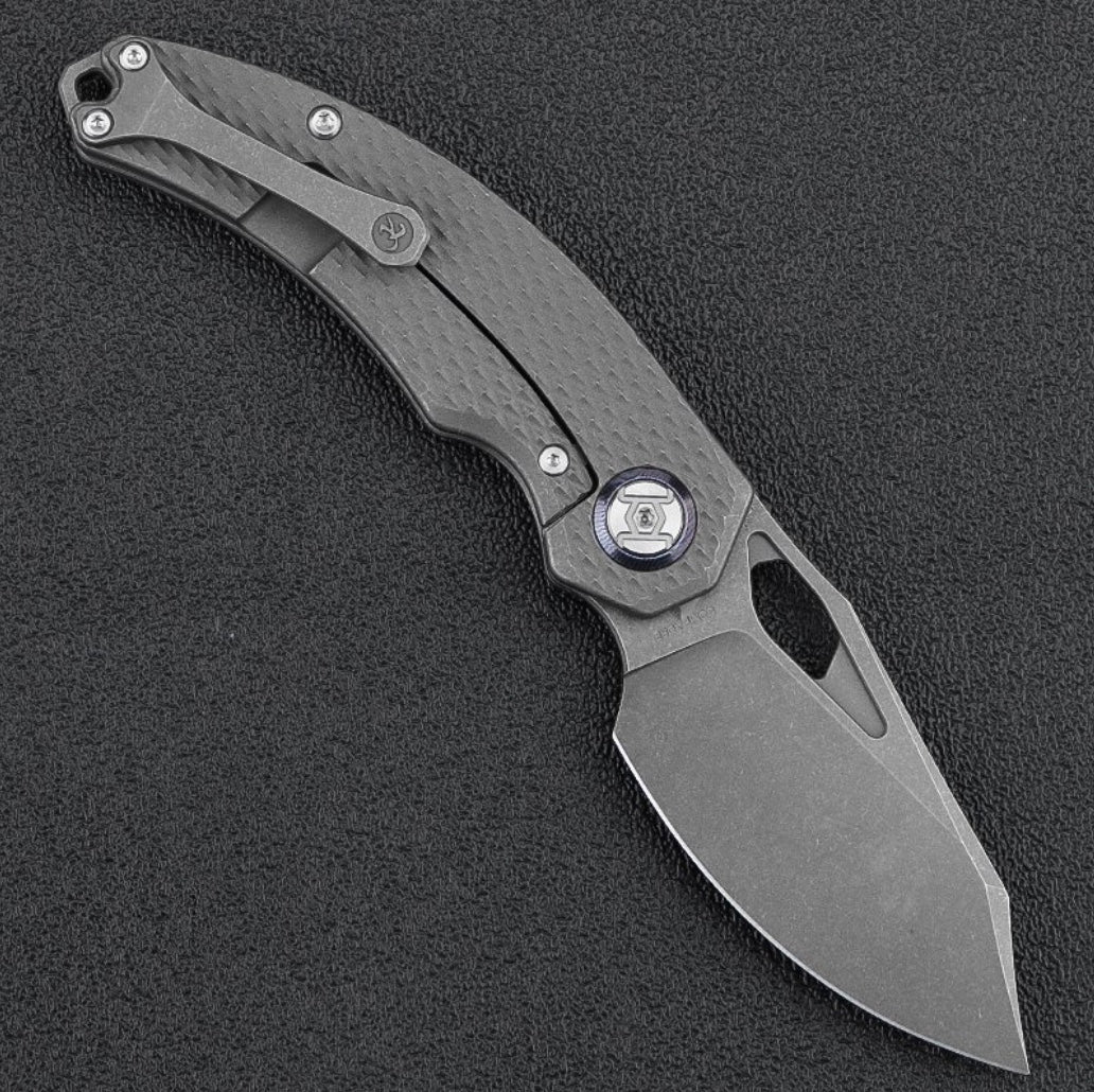 Kunwu Compadre K706C-T1, 2.95″ Stonewash Vanax Blade, Diamond Textured Titanium, Frame Lock, view 2