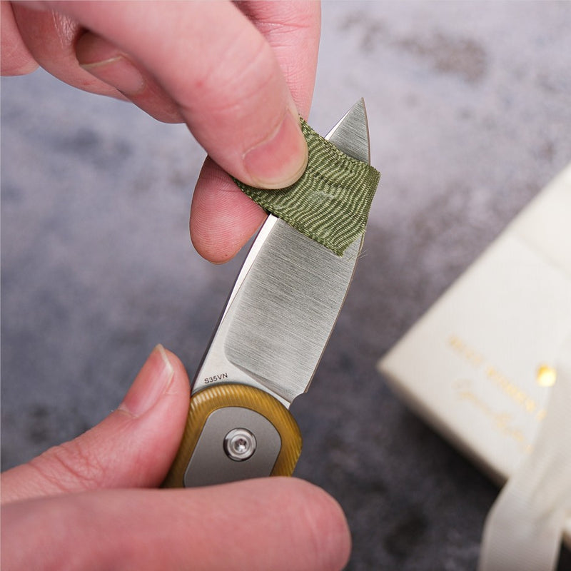 Vosteed Corgi Pup Trek Lock Knife 2.37" S35VN Satin Blade Amber PEI Handle A0723