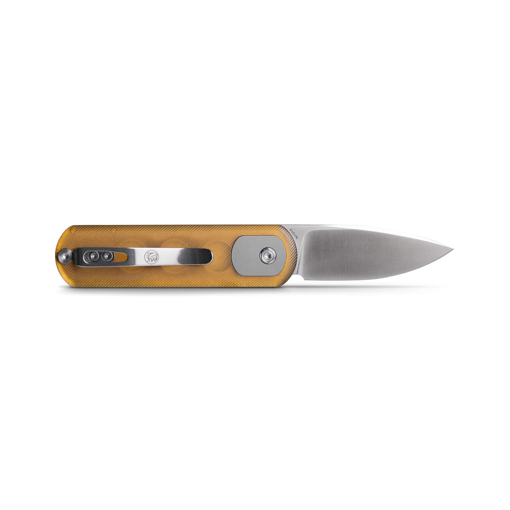 Vosteed Corgi Pup Trek Lock Knife 2.37" S35VN Satin Blade Amber PEI Handle A0723