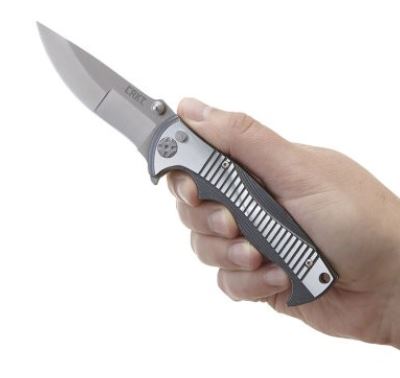 CRKT Tighe Rade CRK-5290 blade detail – satin 8Cr13MoV drop point hollow dual grind