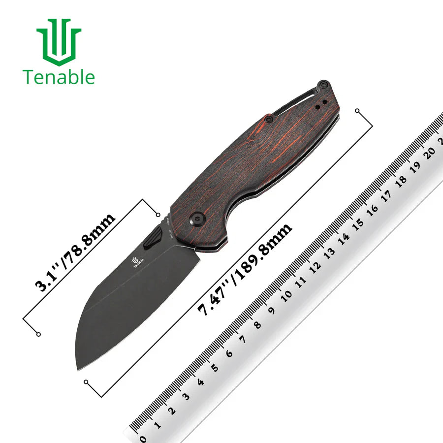 Tenable Model 6 T1022V8 – 3.1" Stonewashed 14C28N Sheepsfoot Blade, Red & Black G-mascus Handle, Crossbar Lock – Designed by Nick Swan