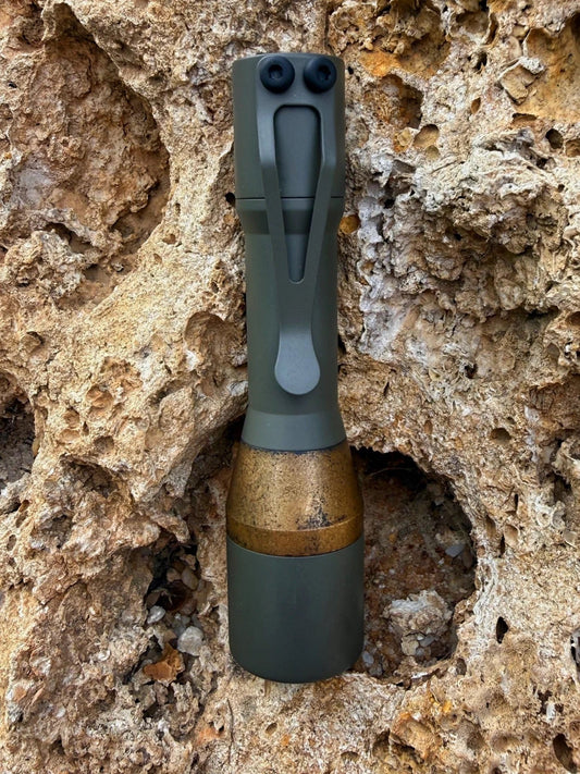 CWF Mini Turbo – 55,000 Candela 14500 Titanium / Brass LED Flashlight (USA Made, Moss Cerakote)