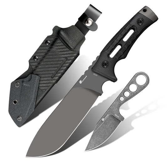 HX Outdoors Rock Apex Pro D-342 front view – 5.51" drop point fixed blade survival knife with companion knife and Kydex sheath
