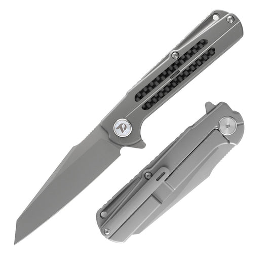 DreamTech D3403C front view – 3.54″ M390 folding knife with titanium and carbon fiber handle