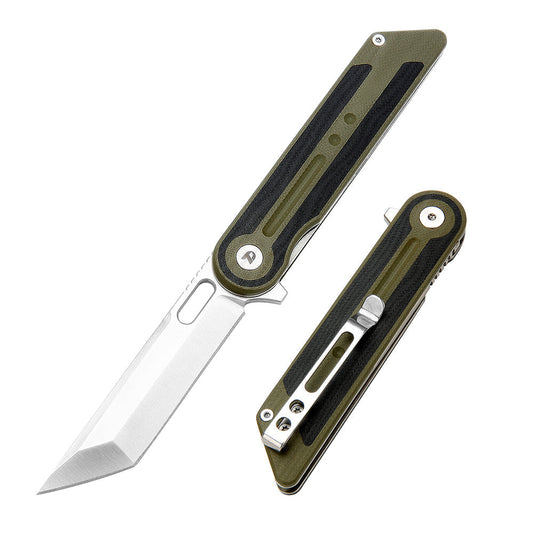 DreamTech D3863GGR front view – 3.19" D2 folding knife, green G10 handle, liner lock
