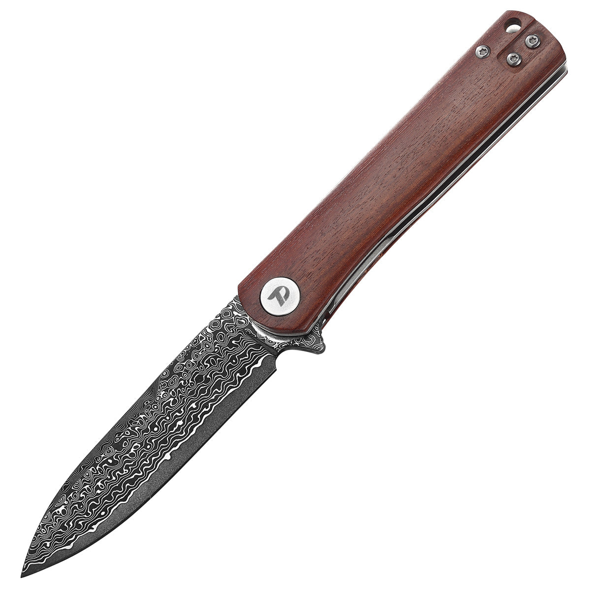DreamTech D3896WD Damascus folding knife, alternate product view showing liner lock construction