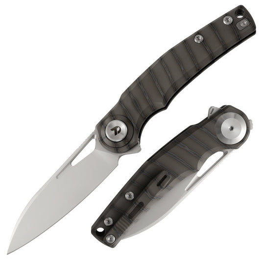 DreamTech D4130BF front view – 3.19" M390 folding knife with titanium handle