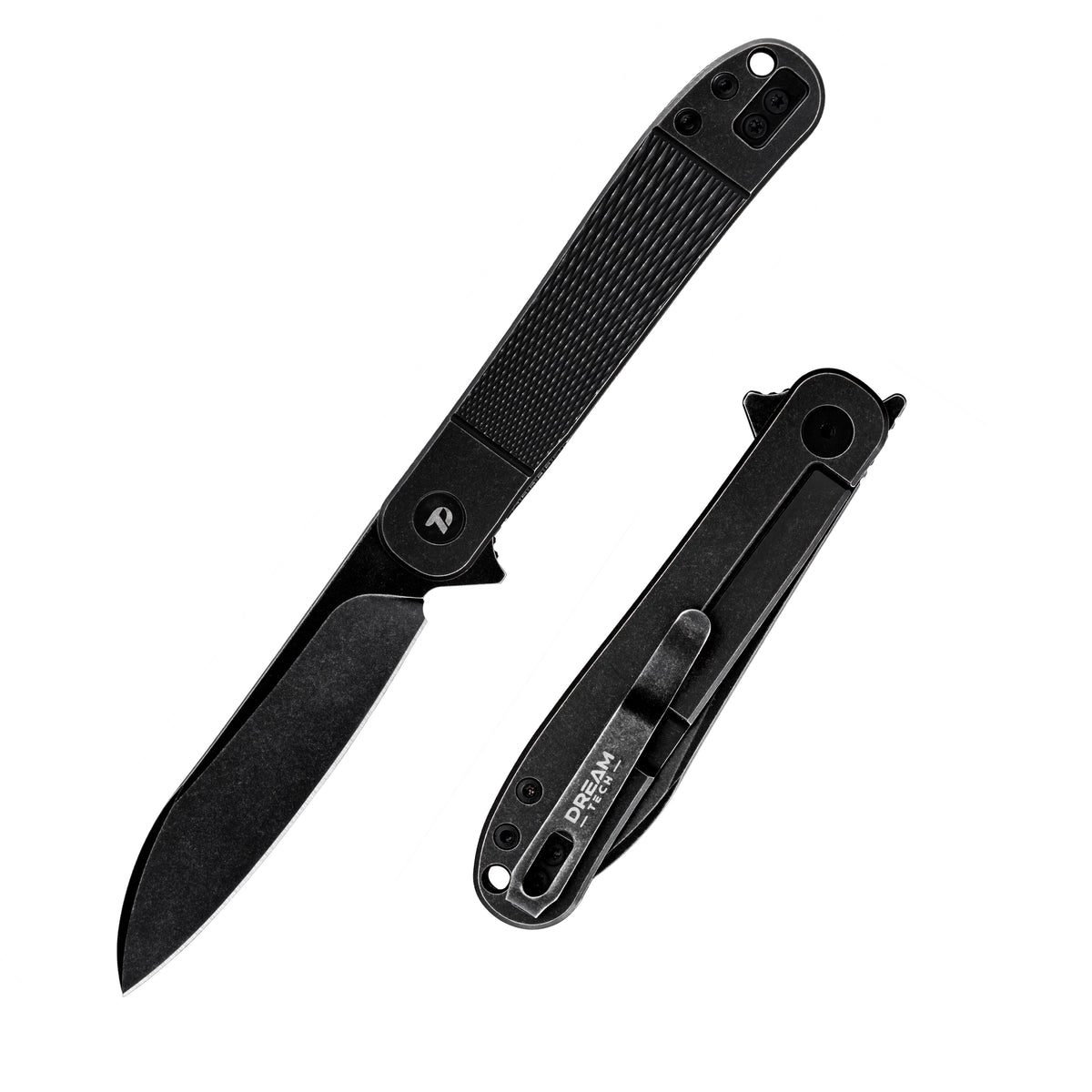 DreamTech D4370VB front view – 4.02″ VG10 folding knife with black titanium handle
