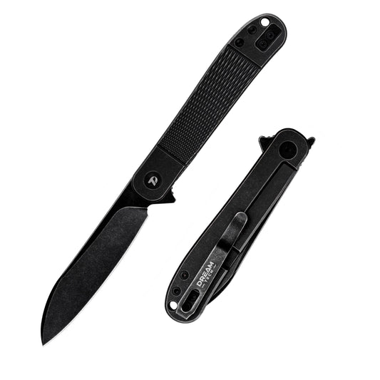 DreamTech D4370VB front view – 4.02″ VG10 folding knife with black titanium handle