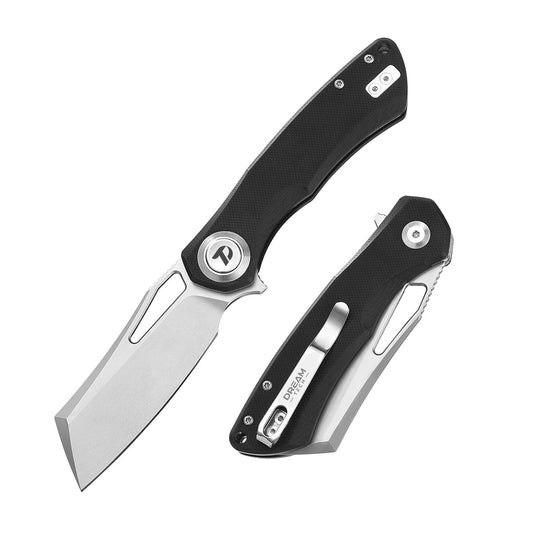DreamTech D4507GB front view – 3.07″ satin VG10 cleaver folding knife with black G10 handle