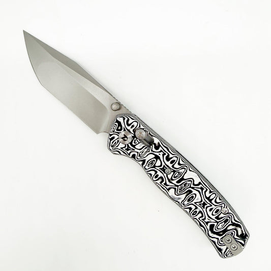 DreamTech D4508MBW front view – 2.99″ satin 14C28N tanto folding knife, black and white micarta handle, crossbar lock