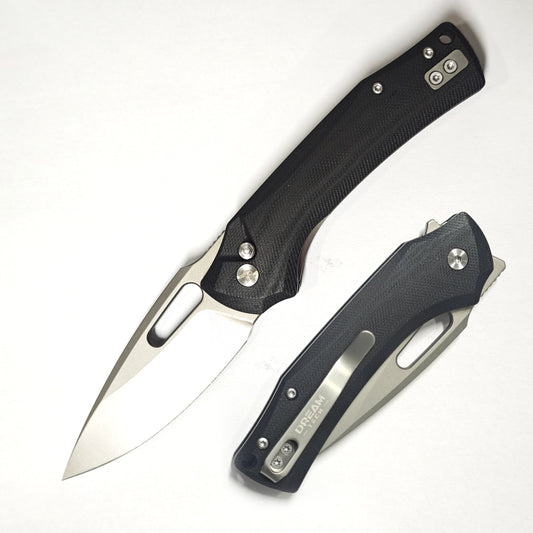 DreamTech D4542GB front view – 3.03″ D2 blade folding knife with black G10 handle