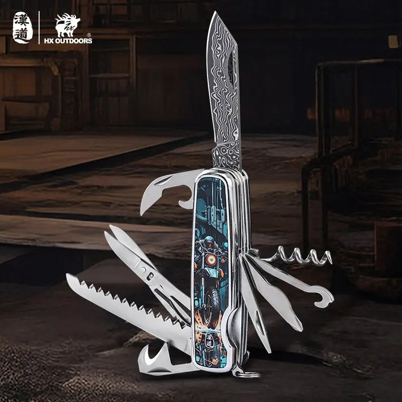HX Outdoors DAMASK MOTORIX DD-14A 2.2" VG10 Damascus blade detail