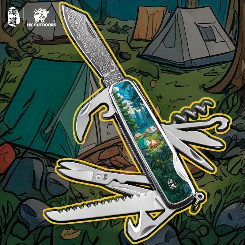 HX Outdoors DAMASK CAMPHOR DD-14B with tools open