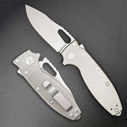 Demko Knives Shark-A-Tac MagnaCut Smooth Titanium Spike – 3.5" Stonewashed CPM MagnaCut Blade, Titanium Handle