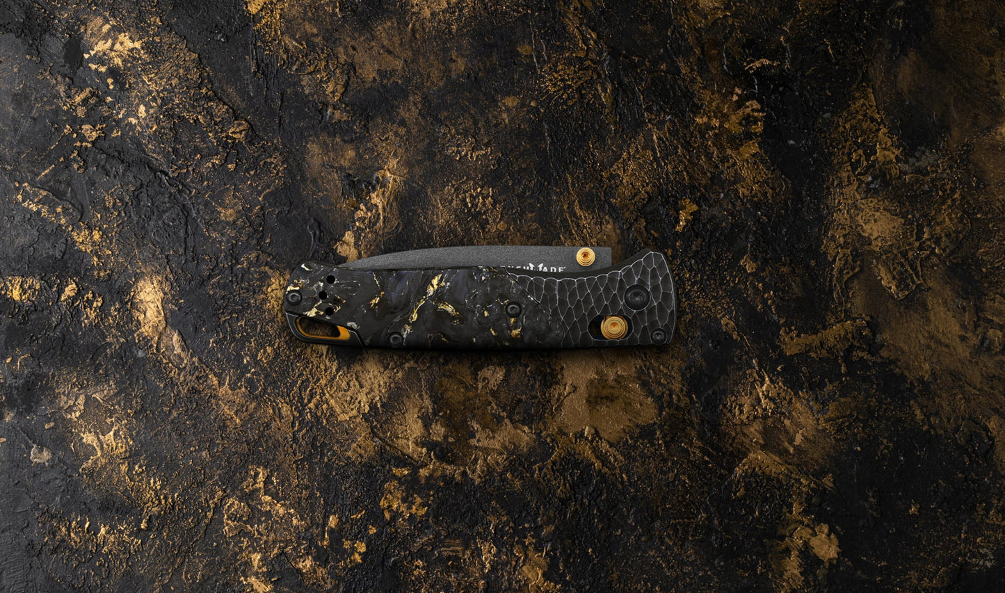Benchmade Bugout Gold Class 535BK-251 – 3.24″ M390 Black Cerakote Drop Point Folding Knife, Fat Carbon & Titanium, AXIS Lock