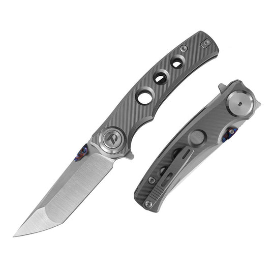 DreamTech D3915TG – 3.11″ Satin M390 Tanto Folding Knife, Titanium Handle, Button Lock